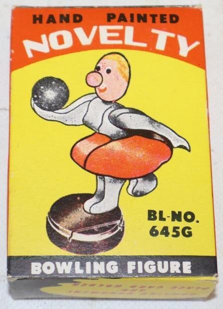 Hand Painted Bowling Female Figure Novelty Place Card Holder with Original Box: 2.5" x 1.5" x 3.5"