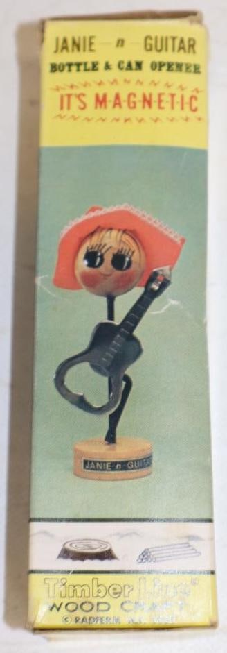 1971 Janie-N-Guitar Magnetic Bottle and Can Opener with Original Box: 2" x 2" x 6.5"