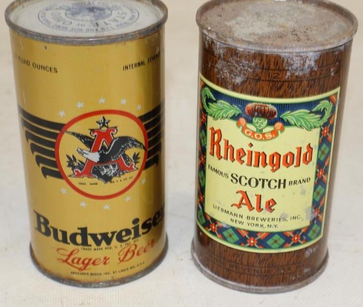 Group of 2 Budweiser & Rheingold Scotch Ale Flat Top Beer Cans (1 of 2)