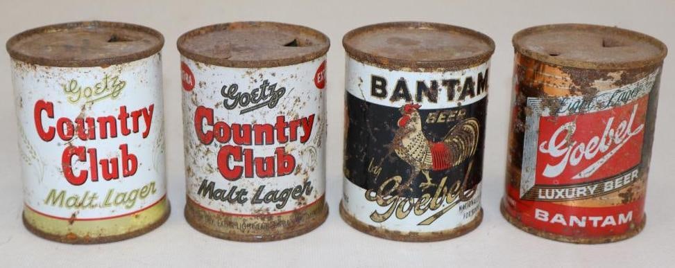 Group of 4 Flat Top Beer Cans Bantam, Goebel, Country Club (1 of 2)