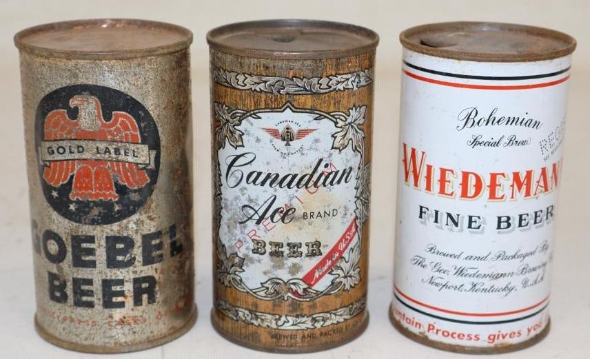 Group of 3 Flat Top Beer Cans Canadian Ace, Goebel, Wiedeman (1 of 2)