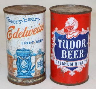 Group of 2 Tudor & Edelweiss Flat Top Beer Cans: empty, 12 oz each