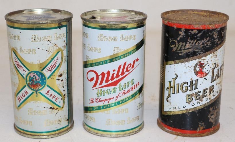 Group of 3 Miller High Life Flat Top Beer Cans (1 of 2)