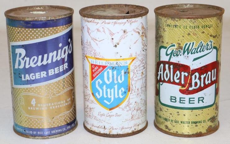 Group of 3 Heileman's Old Style, Breunig's & Geo Walters Adler Brau Flat Top Beer Cans (1 of 2)