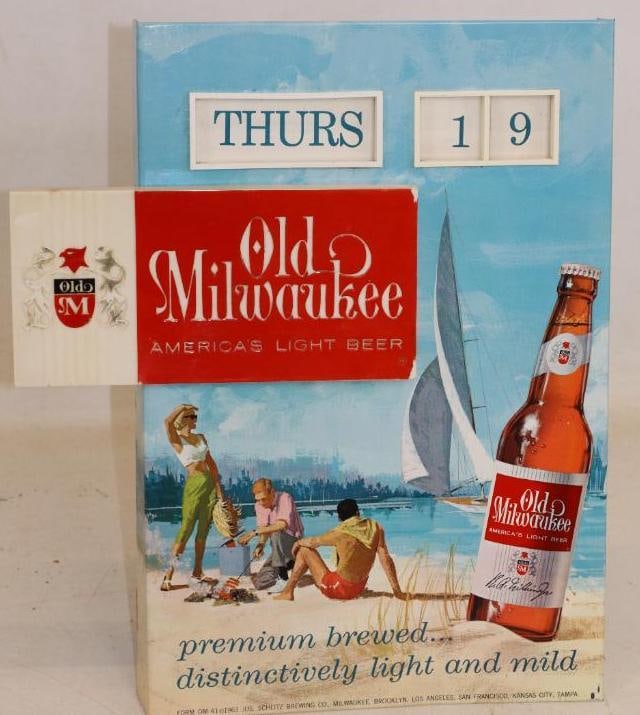 1963 Old Milwaukee "Americas Light Beer"  Tin Over Cardboard Countertop Display Sign (1 of 2)