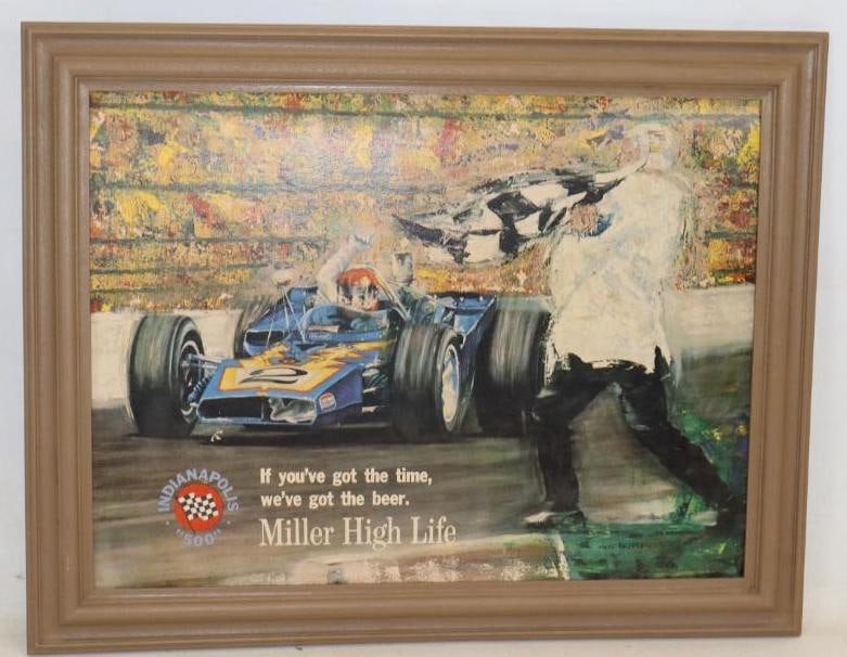 Miller High Life Indianapolis 500 Racing Framed Picture with Ron Burton: 28" x 22" x 1"