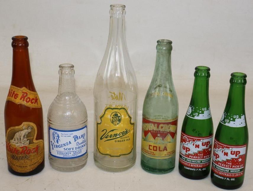 Group of 6 Vernors, RC, Virginia Dare, White Rock, and Up 'N Up Glass Soda Bottles (1 of 4)