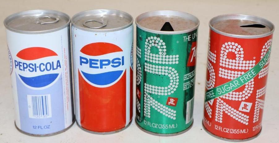 Group of 4 Different Pepsi and 7-Up 12oz Soda Pop Cans (1 of 2)