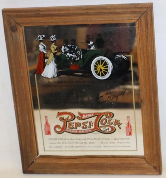 Pepsi Cola Mirror Advertising Sign: This is a modern piece with early advertising on it. It is 12.5" x 10.5" x 1"