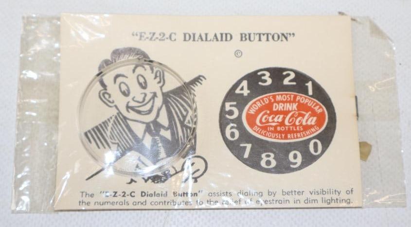 NOS 1957 Drink Coca Cola E-Z-2-C Dial Aid Button for Rotary Phone in Original Packaging (1 of 2)