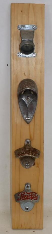 Group of 4 Different Pepsi-Cola/Pepsi-Cola Mounted Bottle Openers: 24" x 3.5" x 2"