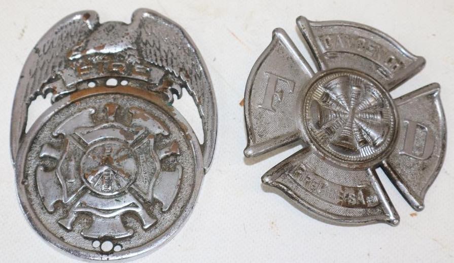 Group of 2 Different Embossed Fire Department Radiator Badges (1 of 2)