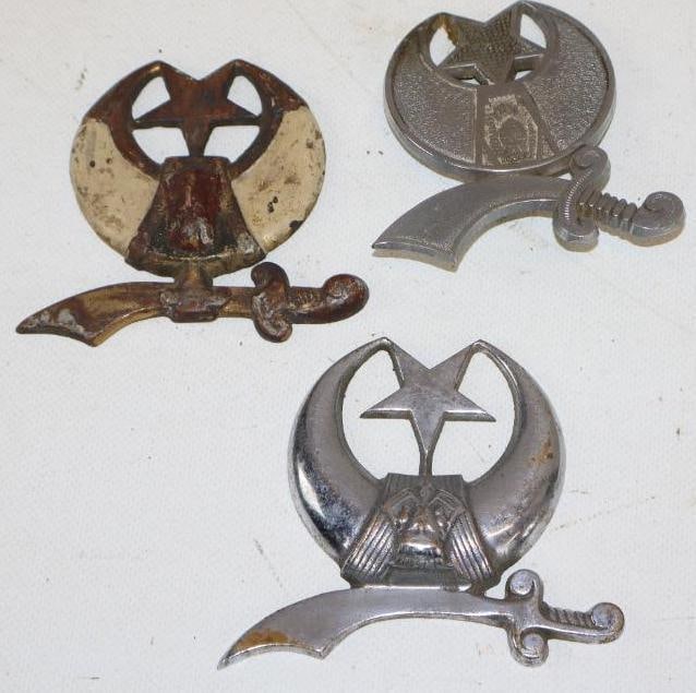 Group of 3 Different Masonic Radiator Badges: largest is 4" x 3.50"
