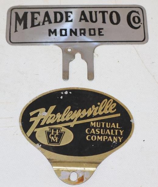 Group of 2 Meade Auto And Harleysville Mutual Causally Company License Plate Toppers (1 of 2)