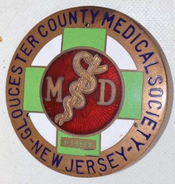New Jersey Medical Society Cloisonne Radiator Emblem Badge: 3.50" x 3.50"