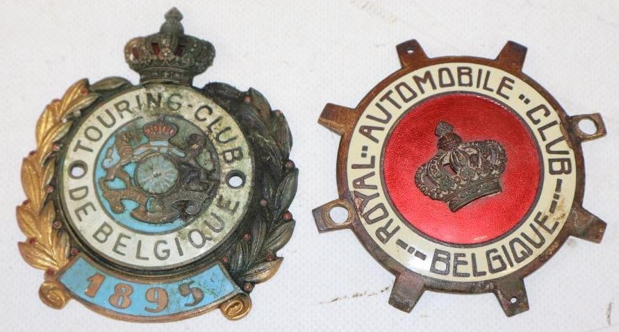 Group of 2 Cloisonne Touring Club Of Belgique Radiator Emblem Badges: largest is 3.25" x 4"
