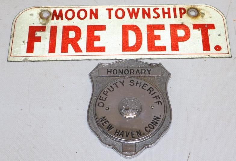Group of 2 Deputy Sheriff New Haven Connecticut And Moon Township Fire Department License Plate: largest is 10" x 3"