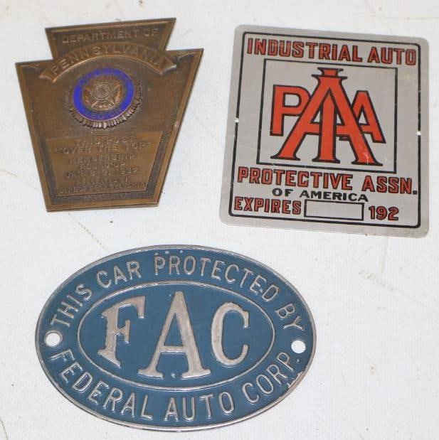 Group of 3 PAIA, FAC And Cloisonne American Legion Radiator Badges: largest is 4.25" x 3"