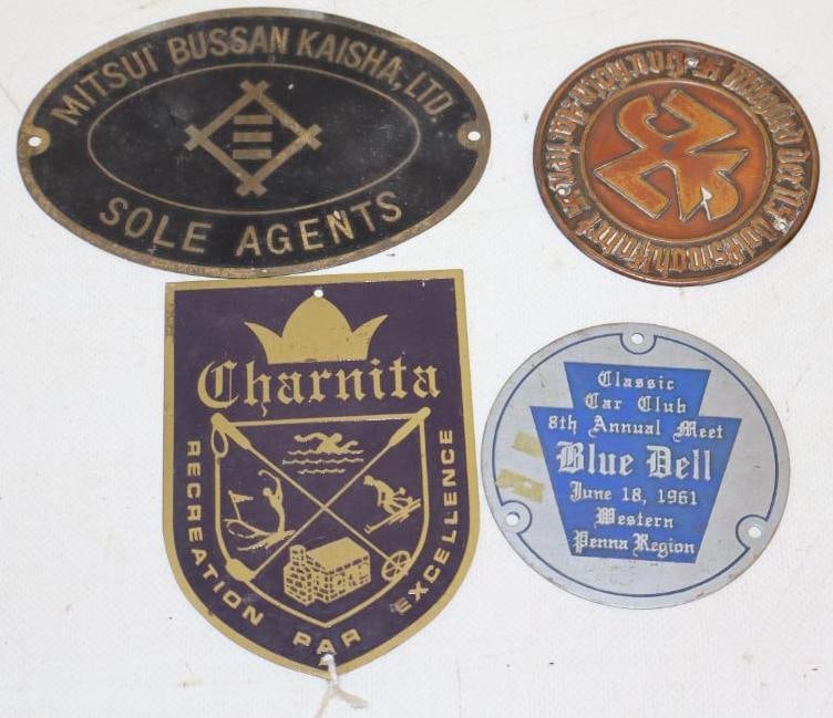 Group of 4 Charnita, Blue Dell, WWII German And Sole Agents Radiator Badges: largest is 5" x 3.50"