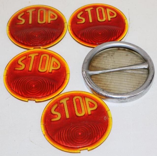 Group of 5 Glass Stop And Headlight Lenses: 4" x 4" each