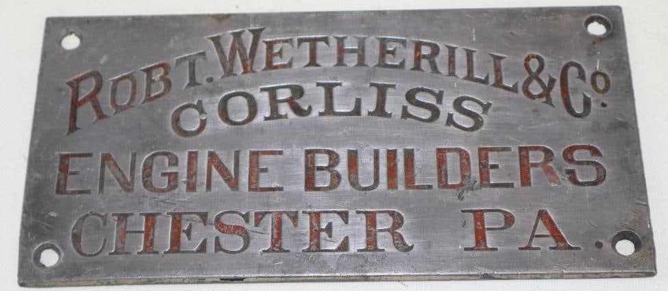 Robt. Wetherill & Co. Engine Builder Chester PA Debossed Sign: 10.50" x 5"