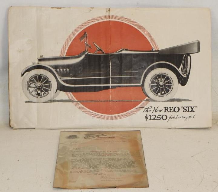 Group of 2 The Eisemann Magneto-Company 1913 Letter And The New Reo Six Poster Mounted On Cardboard: largest is 22" x 13"