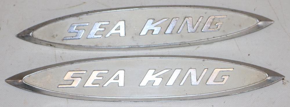 Pair of Embossed Sea King Boat Emblems: 12" x 2" x 1" each