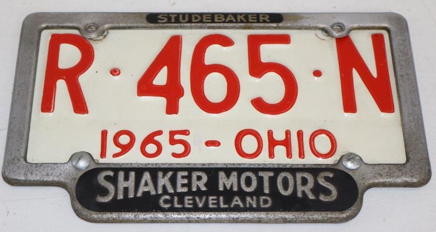 Studebaker Shaker Motors Cleveland License Plate Frame With Pair Of 1965 Ohio License Plates (1 of 2)