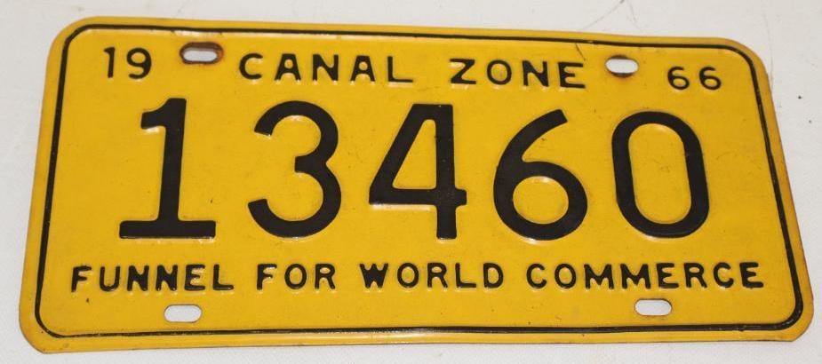 1966 Canal Zone Funnel For World Commerce License Plate: 12" x 6"
