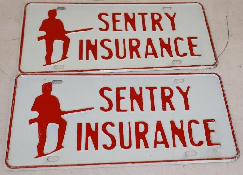 Group of 2 Century Insurance Embossed Metal Advertising Booster License Plates (1 of 2)