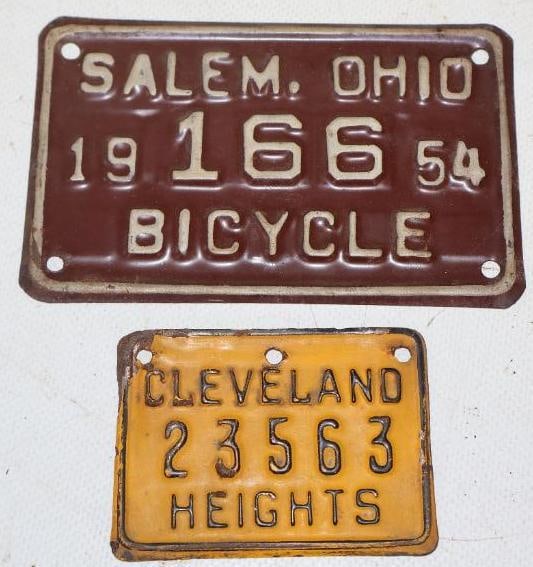 Group of 2 Cleveland Heights And Salem Ohio Bicycle License Plate: largest is 4.75" x 3"
