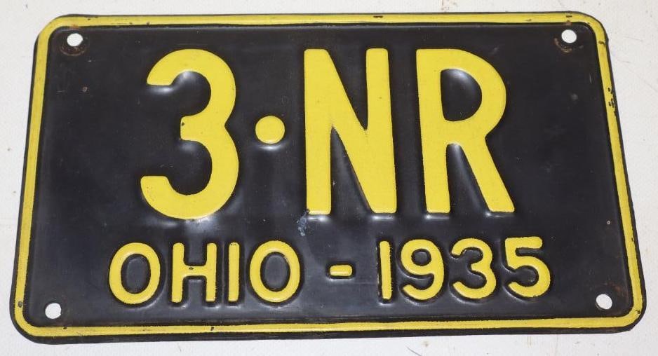1935 Ohio 3 Digit "Shorty" Original Paint License Plate: 10" x 5.75"
