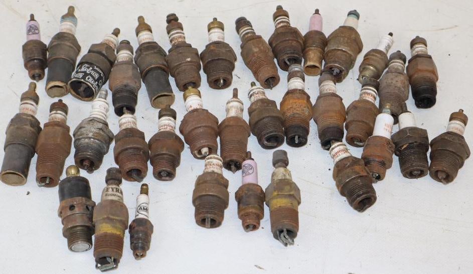 Group of 35 Beru, AC Titan, Amoco, Champion And Fyrac Spark Plugs: largest is 4" x 1" x 1"