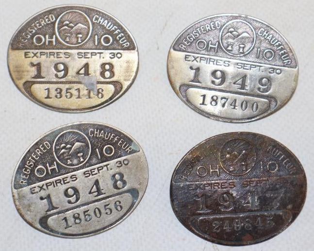 Group of 4 Ohio  1940's Registered  Chauffeur Pin Back Badges (1 of 2)