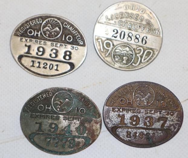 Group of 5 1930's and 1940's Ohio  Registered Chauffeur Pin Back Badges (1 of 2)