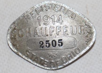 1914 Ohio Registered Chauffeur Pin Back Badge (1 of 2)