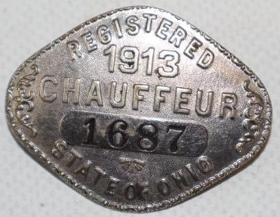 1913 Ohio Registered Chauffeur Pin Back Badge (1 of 2)