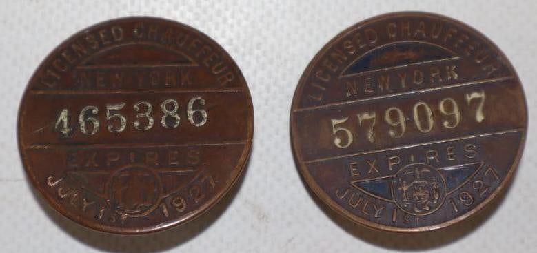 Group of 2 1927 New York Brass License Chauffeur Lapel Pins (1 of 2)