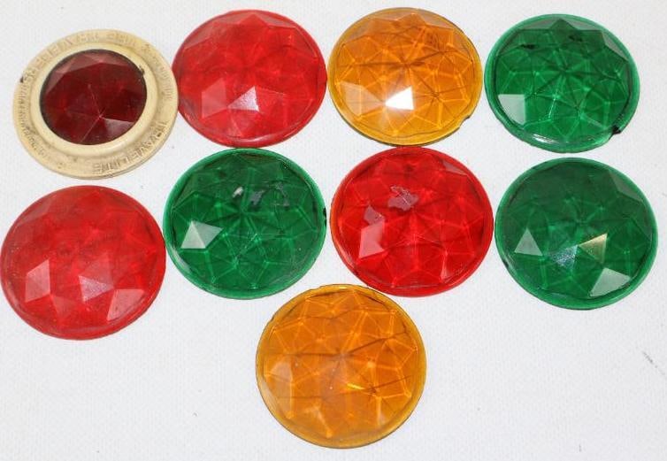 Group of 9 Jeweled Glass Lenses: largest is 2" x 2"x .50"