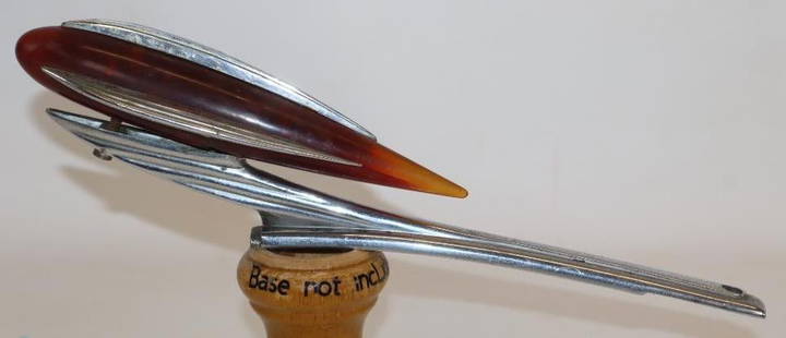 1937 Hudson Terraplane Radiator Mascot Hood Ornament: 12" x 2" x 3", There are some chips to the plastic where it attaches to the metal base.