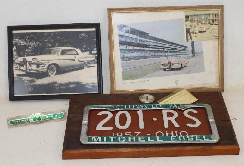 Group of 4 Ford Edsel Pictures, License Plate Frame And Dealership Emblem (1 of 6)