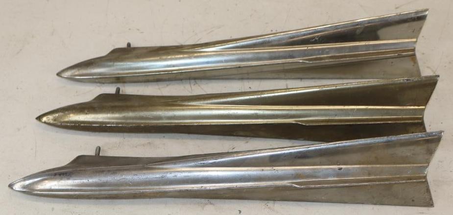 Group of 3 1950's Chevrolet Rocket Hood Ornaments: 17" x 4" x 2.50" each