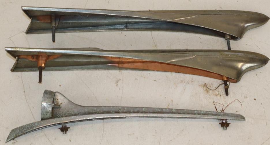 Group of 3 1950's Chevrolet Rocket And AMC Rambler Hood Ornaments: largest is 17" x 4" x 2.50" each