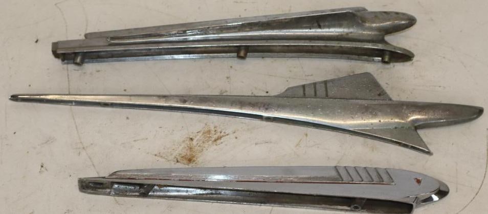 Group of 3 Different 1940's and 1950's Automobile Hood Ornaments: largest is 18.50" x 3" x .75"