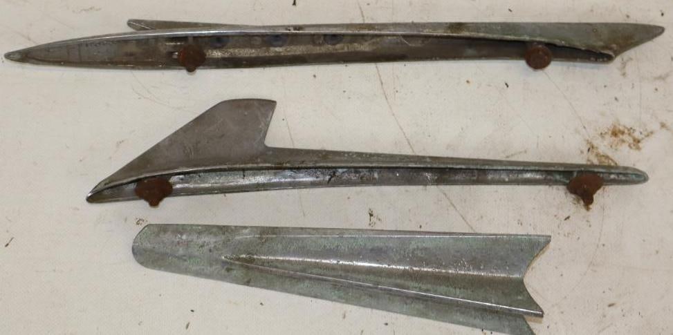 Group of 3 1950's Different Automobile Hood Ornaments: largest is 15.50" x 1" x 2"