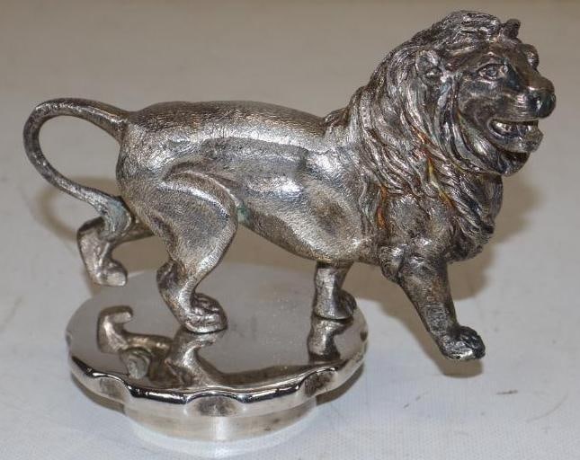 1920's Lion Hood Ornament Radiator Mascot Mounted On Chromed Brass Cap (1 of 3)