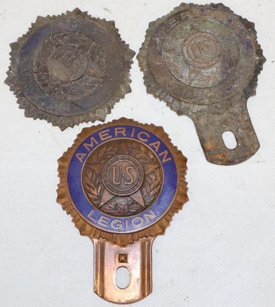 Group of 3 Cloisonne US American Legion License Plate Toppers And Radiator Badge (1 of 2)