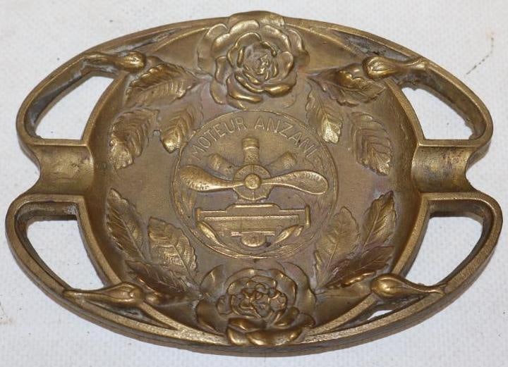 Brass Moteur Anzani Advertising Ash Tray: 4.75" x 3.50" x.50"