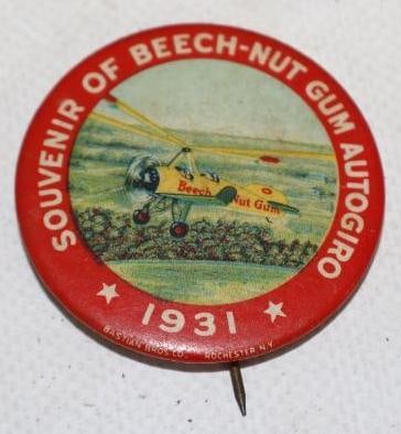 1931 Beech-Nut Gum Autogiro Pin Back Badge (1 of 2)