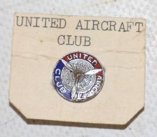 Cloisonne United Air Craft Club Pin Back Badge: .50"x .50"